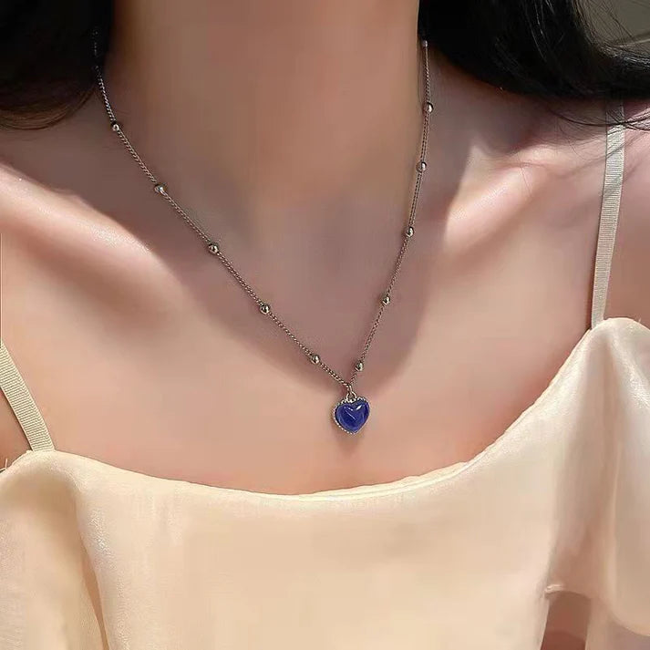 Colour Changing Necklace Temperature Control Heart Pendant Stainless Steel Chain Jewelry for Girl