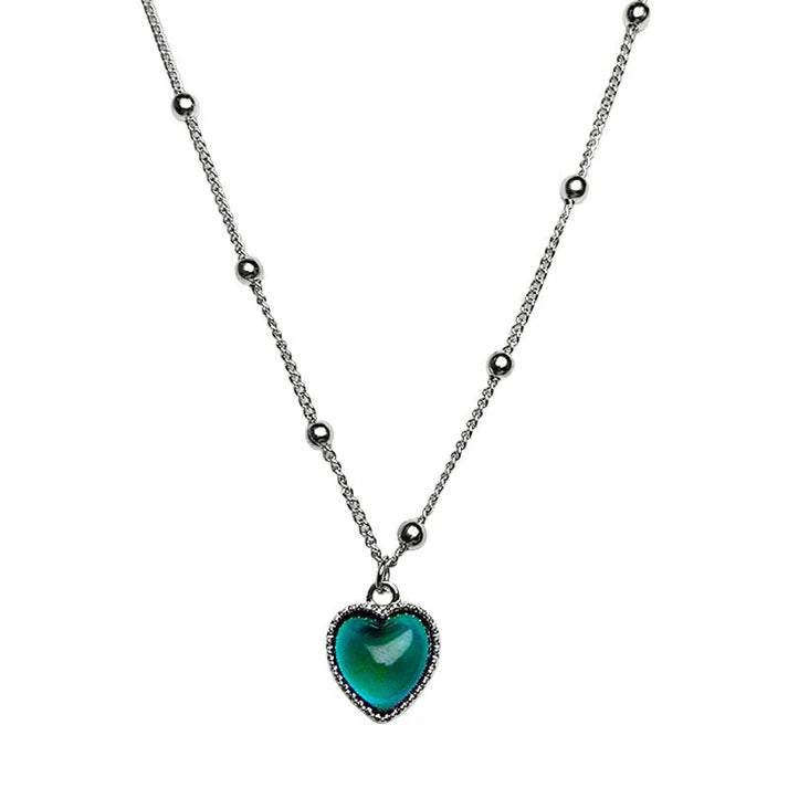 Colour Changing Necklace Temperature Control Heart Pendant Stainless Steel Chain Jewelry for Girl