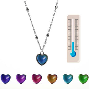 Colour Changing Necklace Temperature Control Heart Pendant Stainless Steel Chain Jewelry for Girl