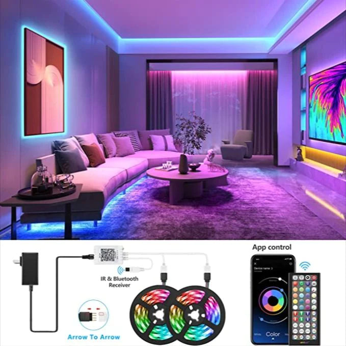 RGB 16 Colors LED Stripl Light 15ft for Bedroom Decoration, TV, Computer , Gaming Setup Car interior.